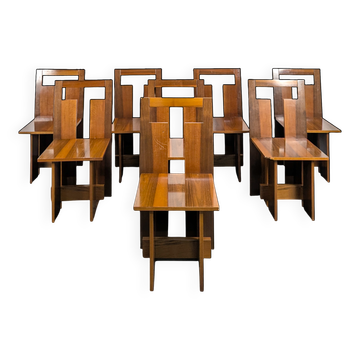 Set of 8 Italian chairs in American walnut Loto Spa