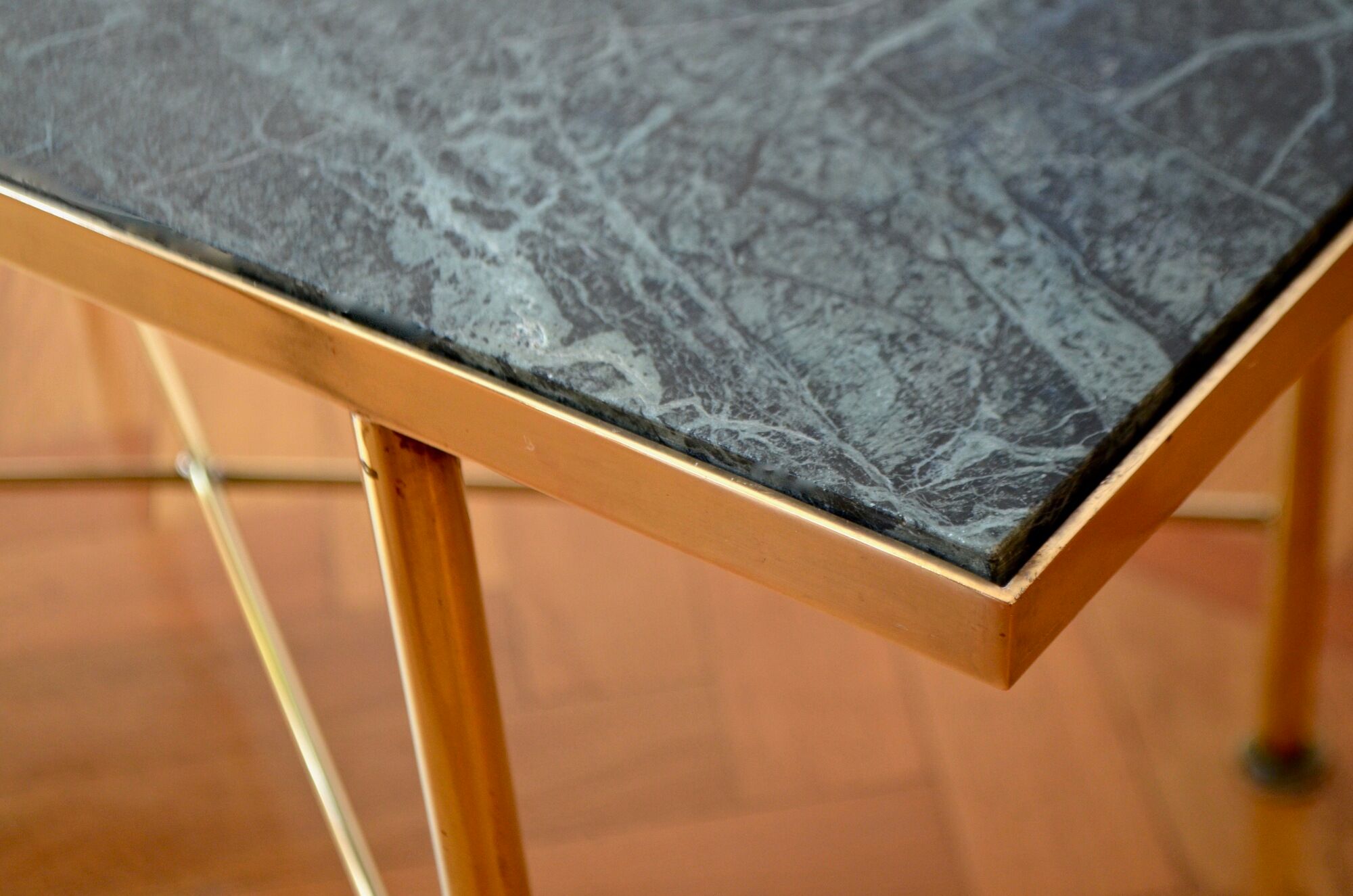 Italian green marble and brass coffee table 1950
