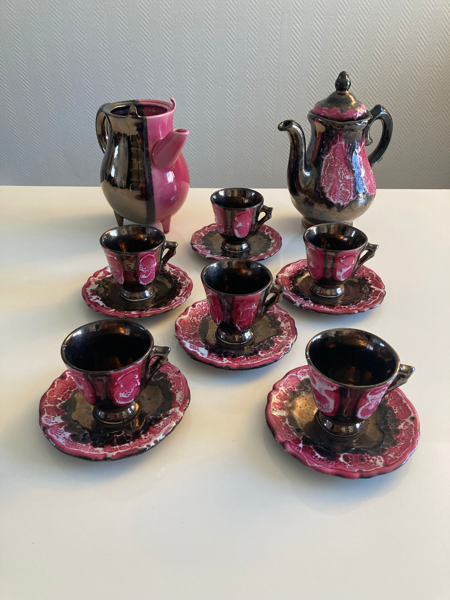Service à Café /Thé en grès flammé / effets irisés - Atelier Vallauris