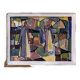 1951 Mid-Century Modern "Figures in Colour" Vintage Geometric Abstract Figurative Oil Painting, Fram