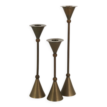 Brass candle holder trio by Christian de Beaumont, 1970s.