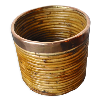 Rattan and copper basket, Italy, 1970
