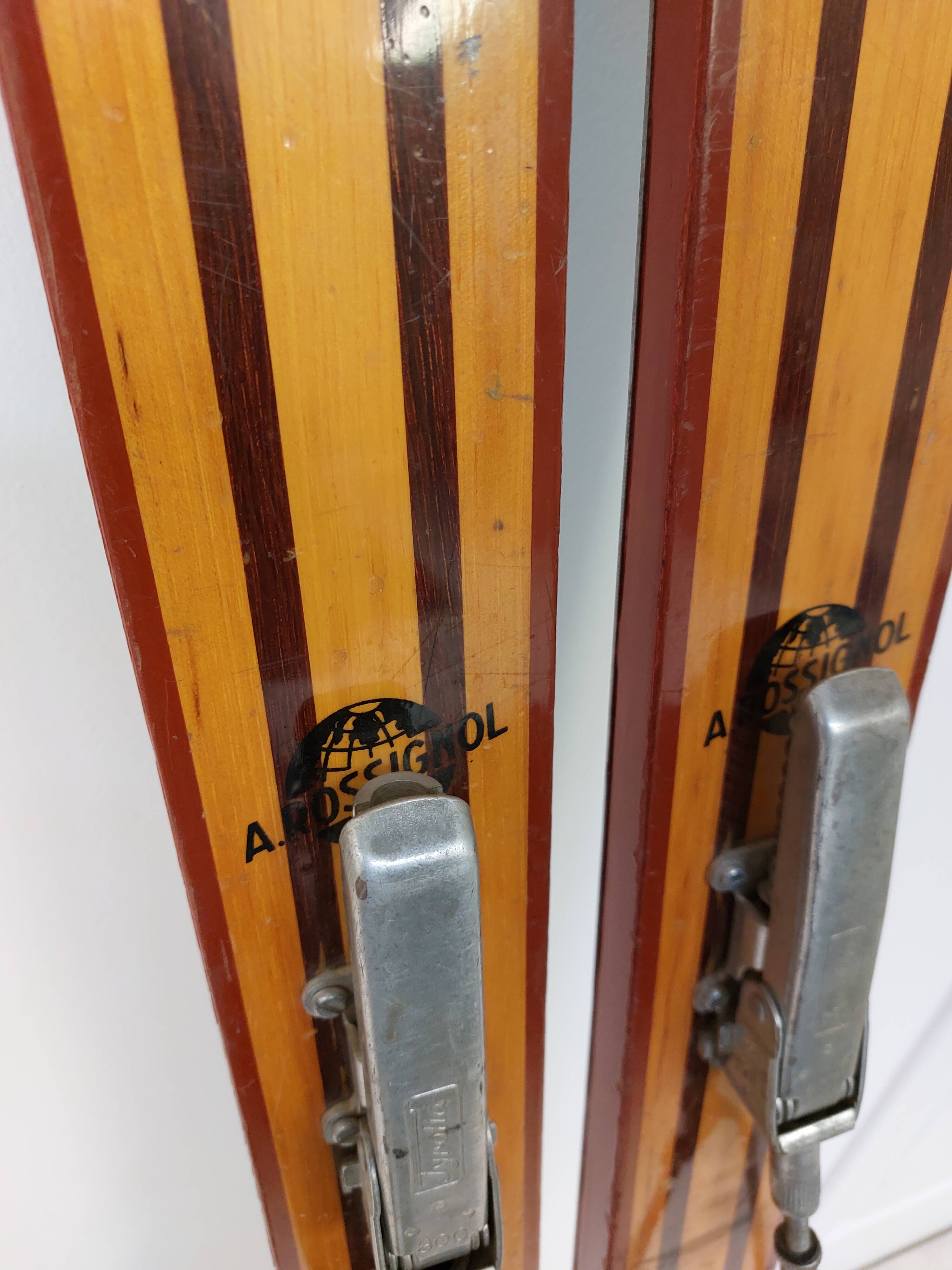 Vintage wooden skis Rossignol Hickory Olympic model 204 cm