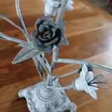 Antique chandelier in cast iron/metal and porcelain