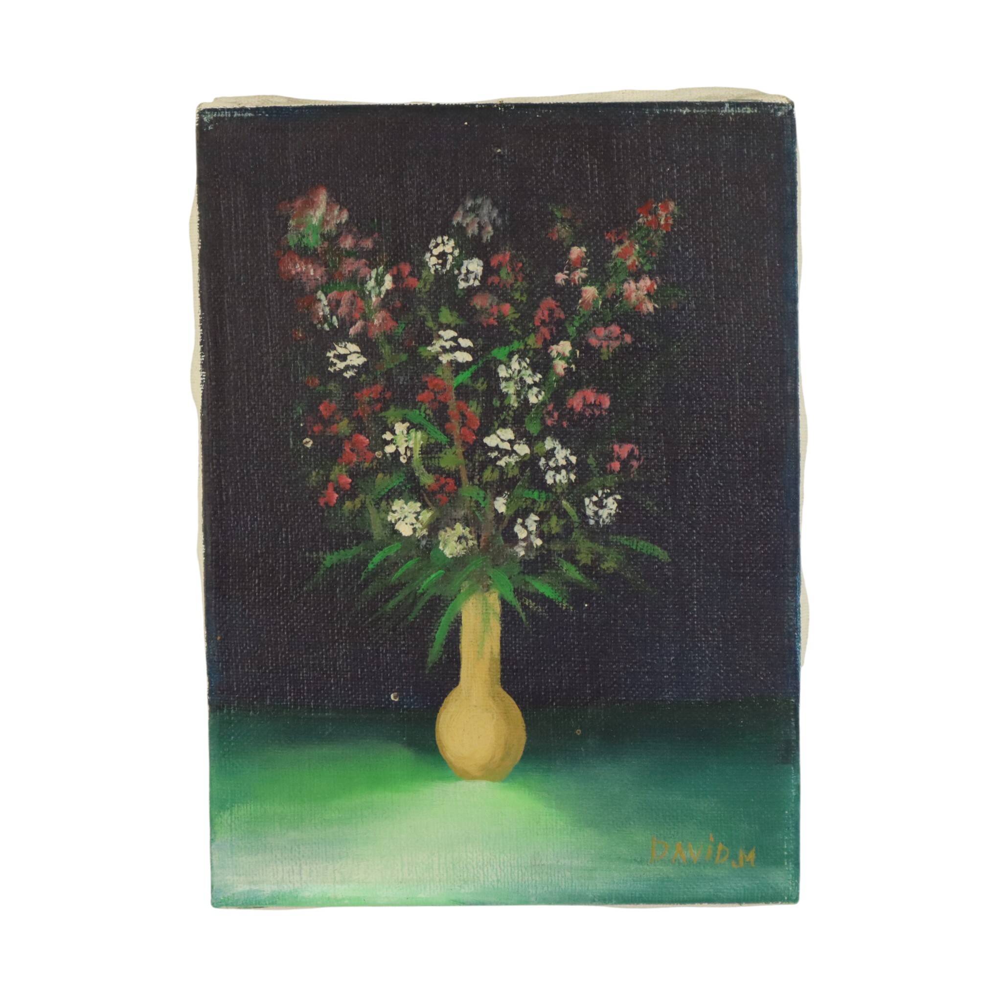 Small Still Life Flowers in a Vase Painting Marcel David 1980