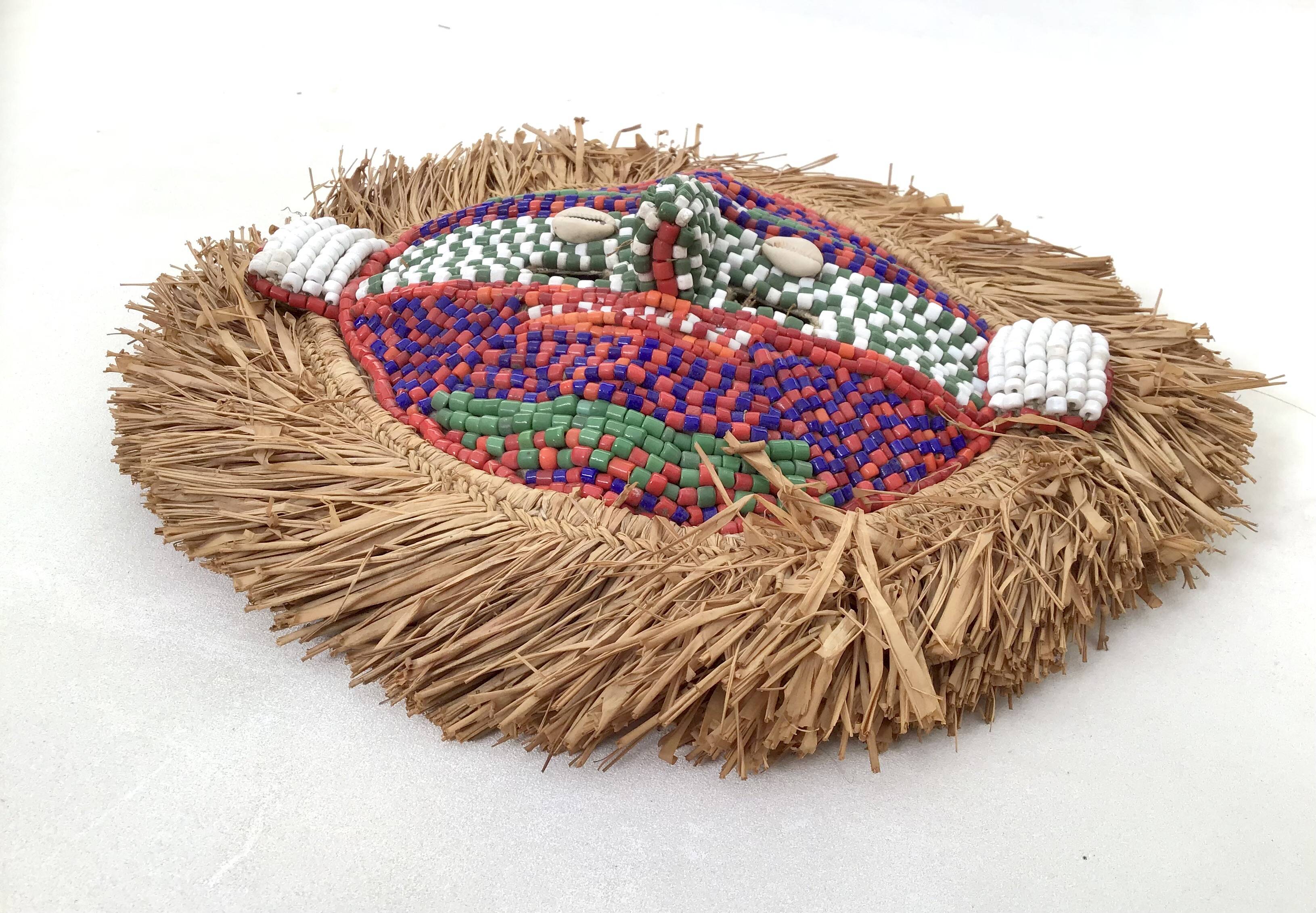 Masque Kuba du Congo - Cauris, Perles de verre, Raphia, Tissu