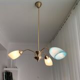 Vintage 1940s gold metal and glass 3 arm Sputnik chandelier