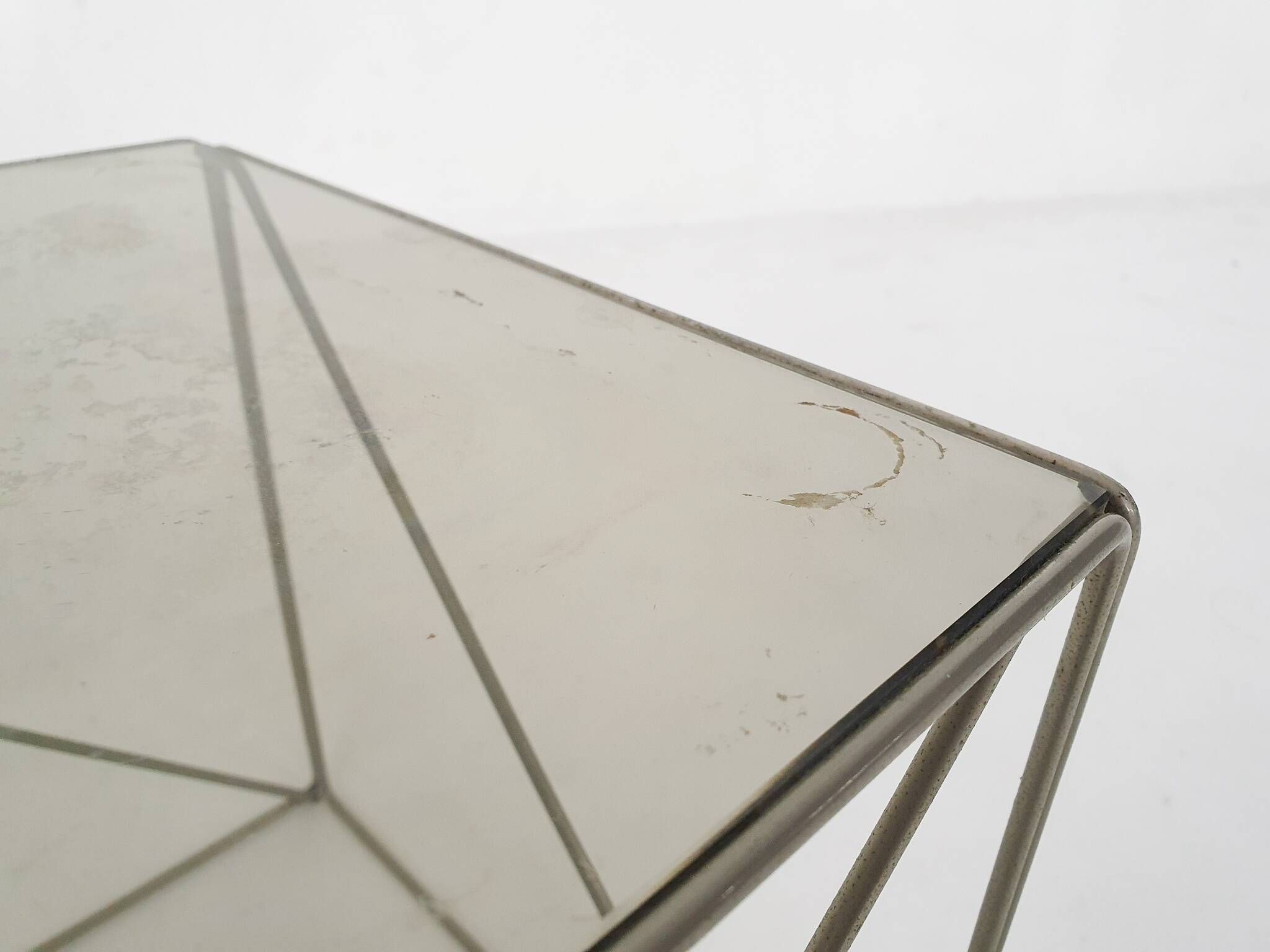 Rare metal and glass side table by Max Sauze, Isocele, France 1960's