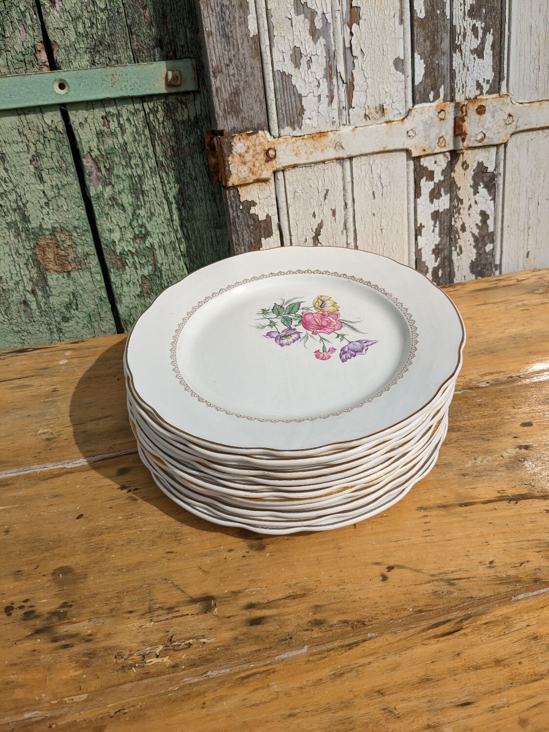 Set of 12 flat plates Digoin Sarreguemines