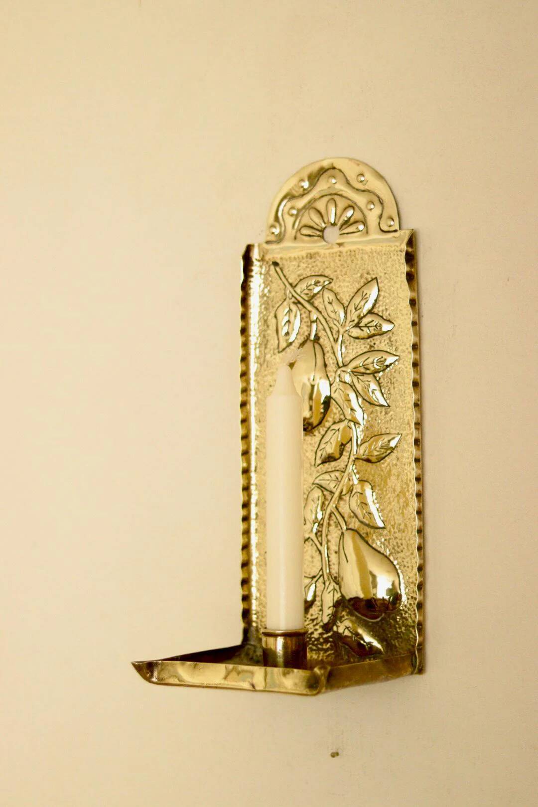 Vintage European brass sconce in pear motif