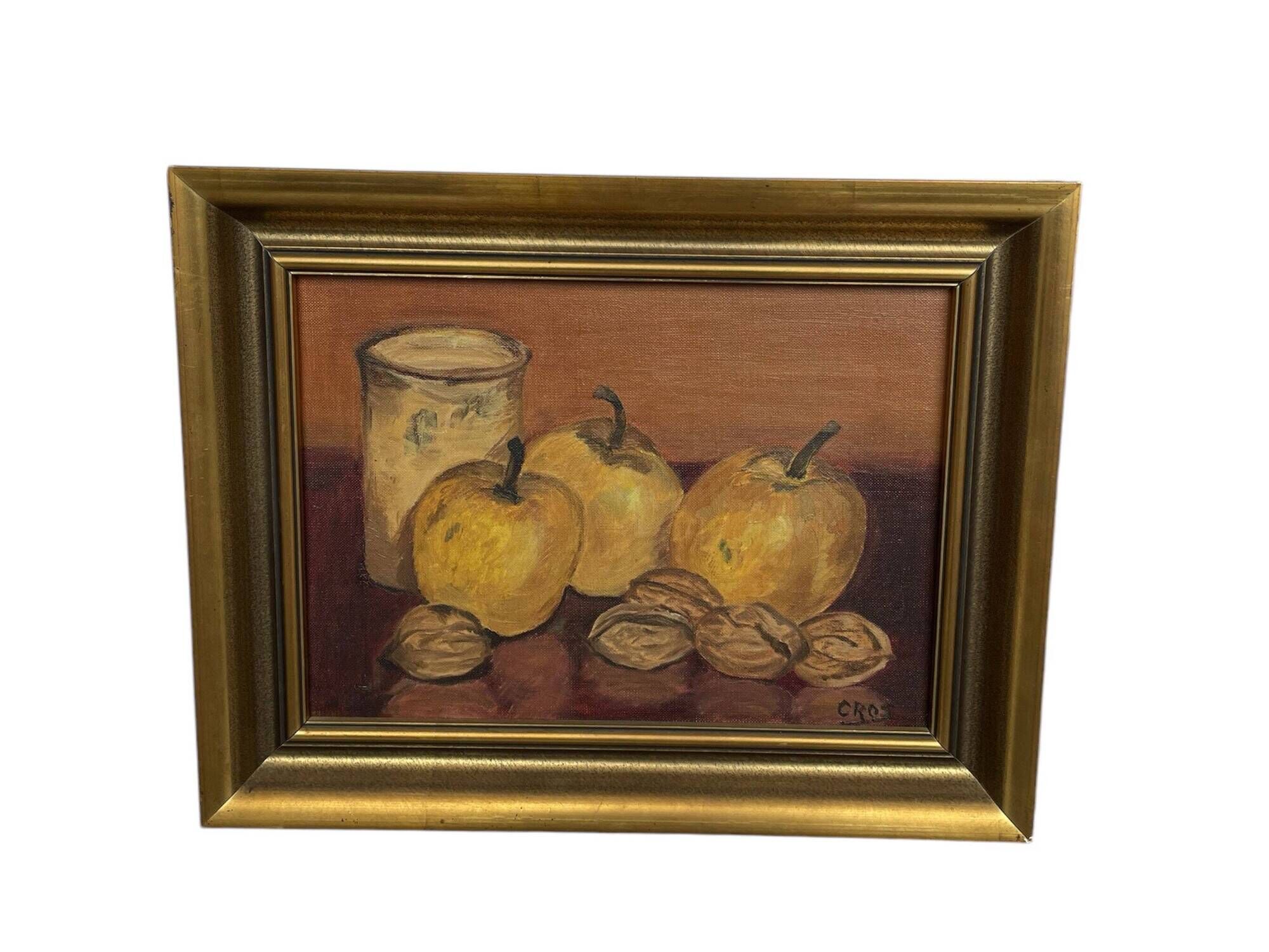 Oil painting on canvas, still life with fruits and pot, nuts, signed, George Cros, signed