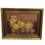 Oil painting on canvas, still life with fruits and pot, nuts, signed, George Cros, signed