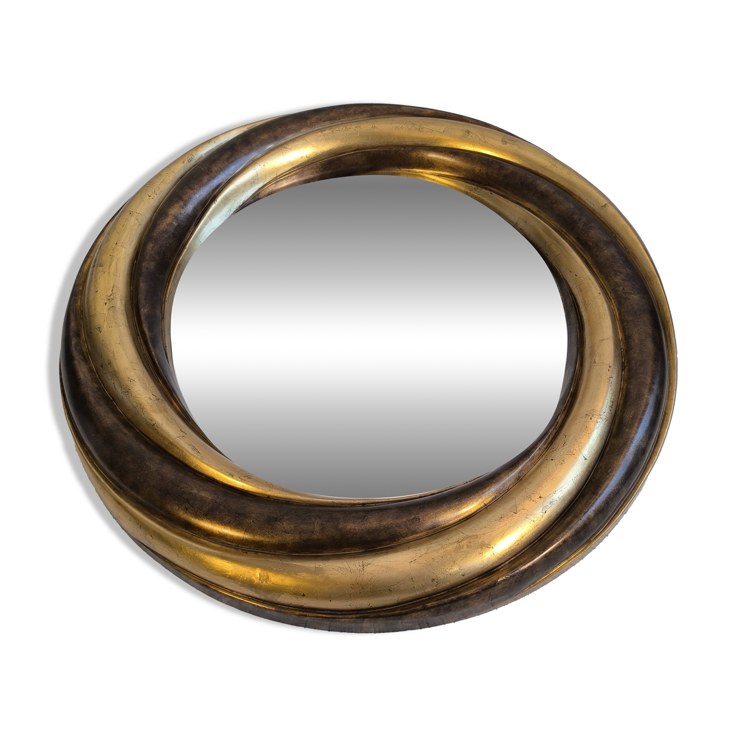 Victorian English Round Grand Mirror – Gilded Wood & Bevelled Glass