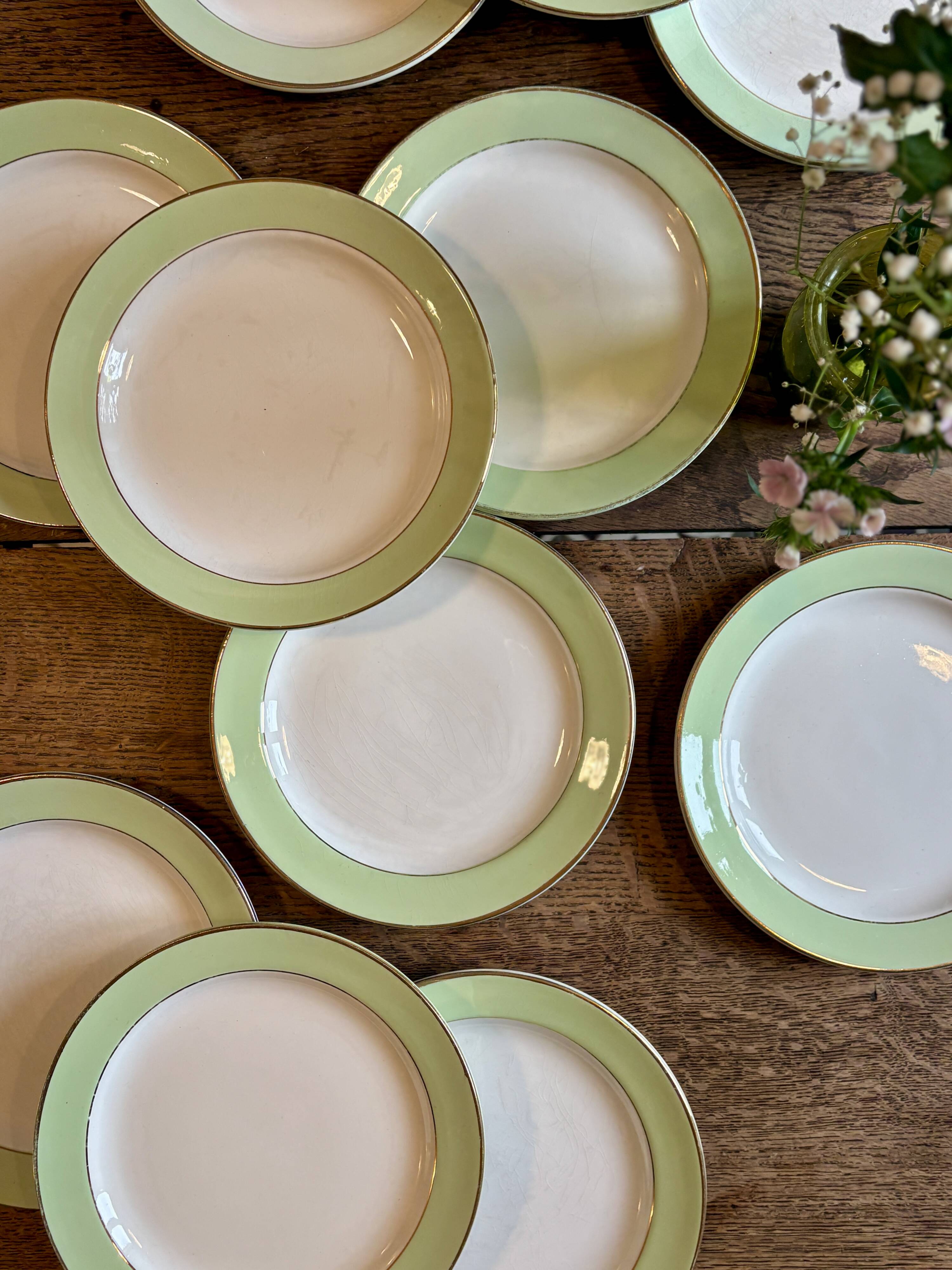 Set of 12 mint and gold dessert plates - L'amandinoise