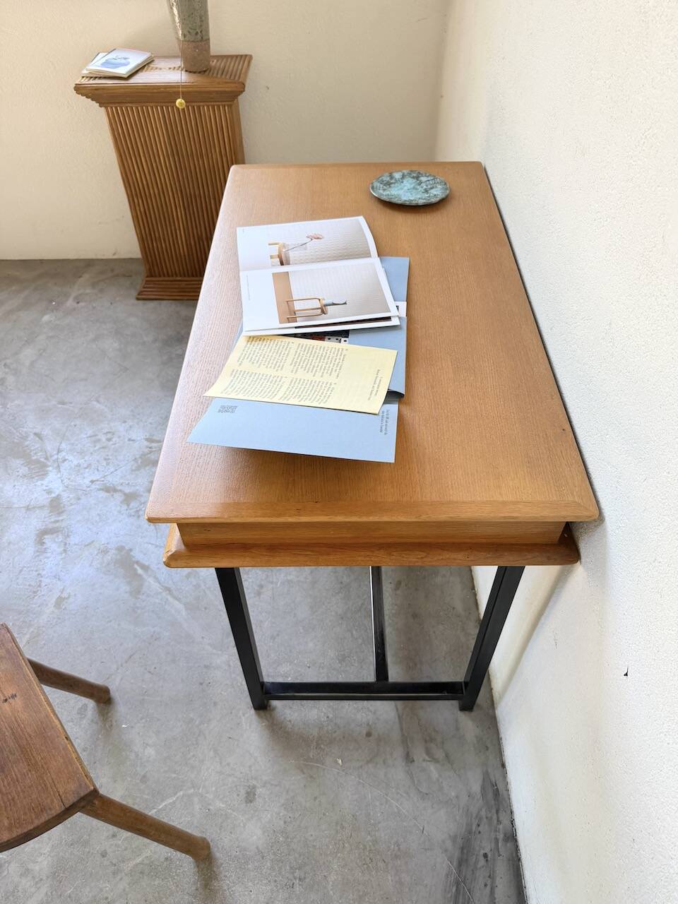 Modernist 50s oak metal desk