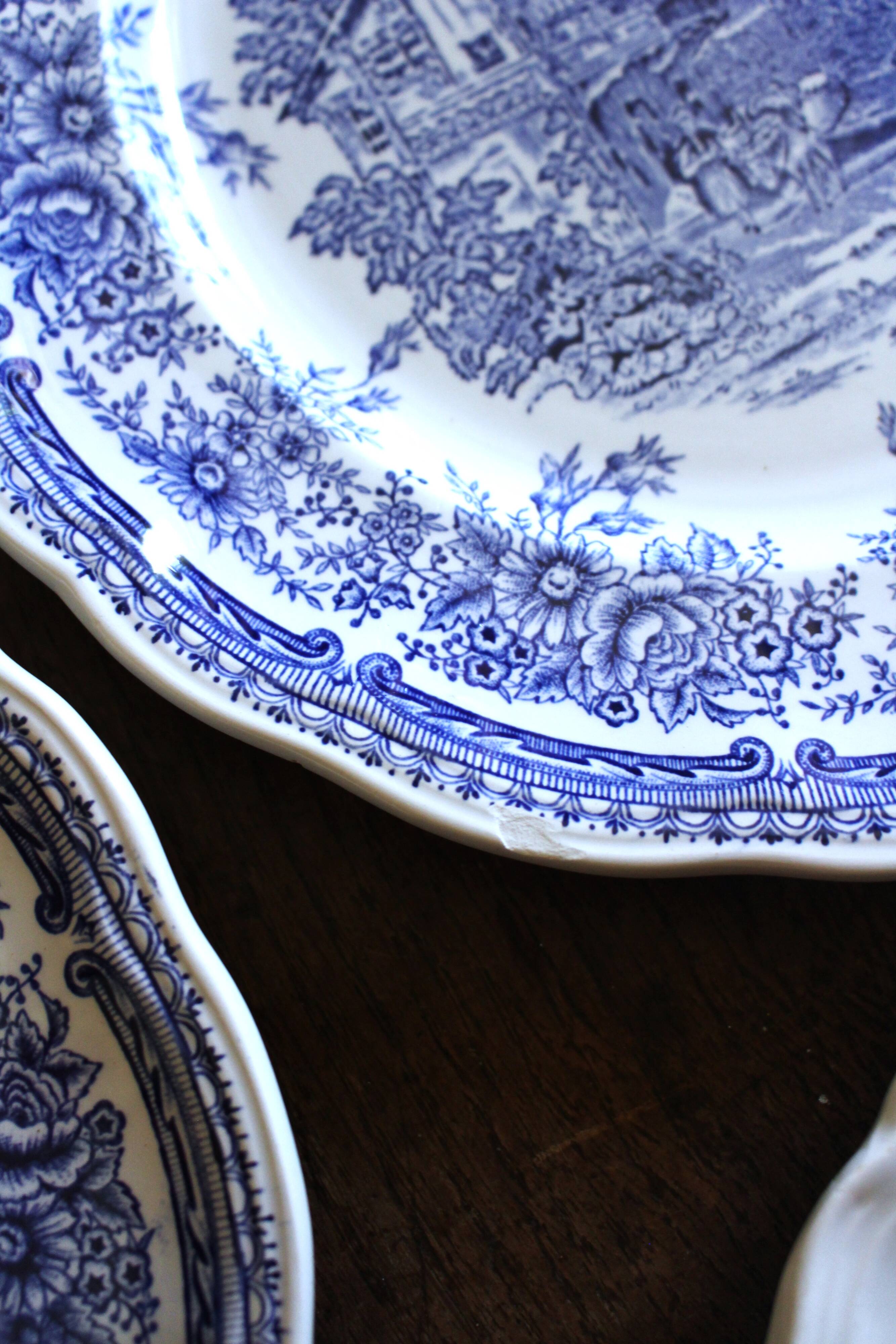 6 romantic blue Lunéville Sarreguemines dinner plates