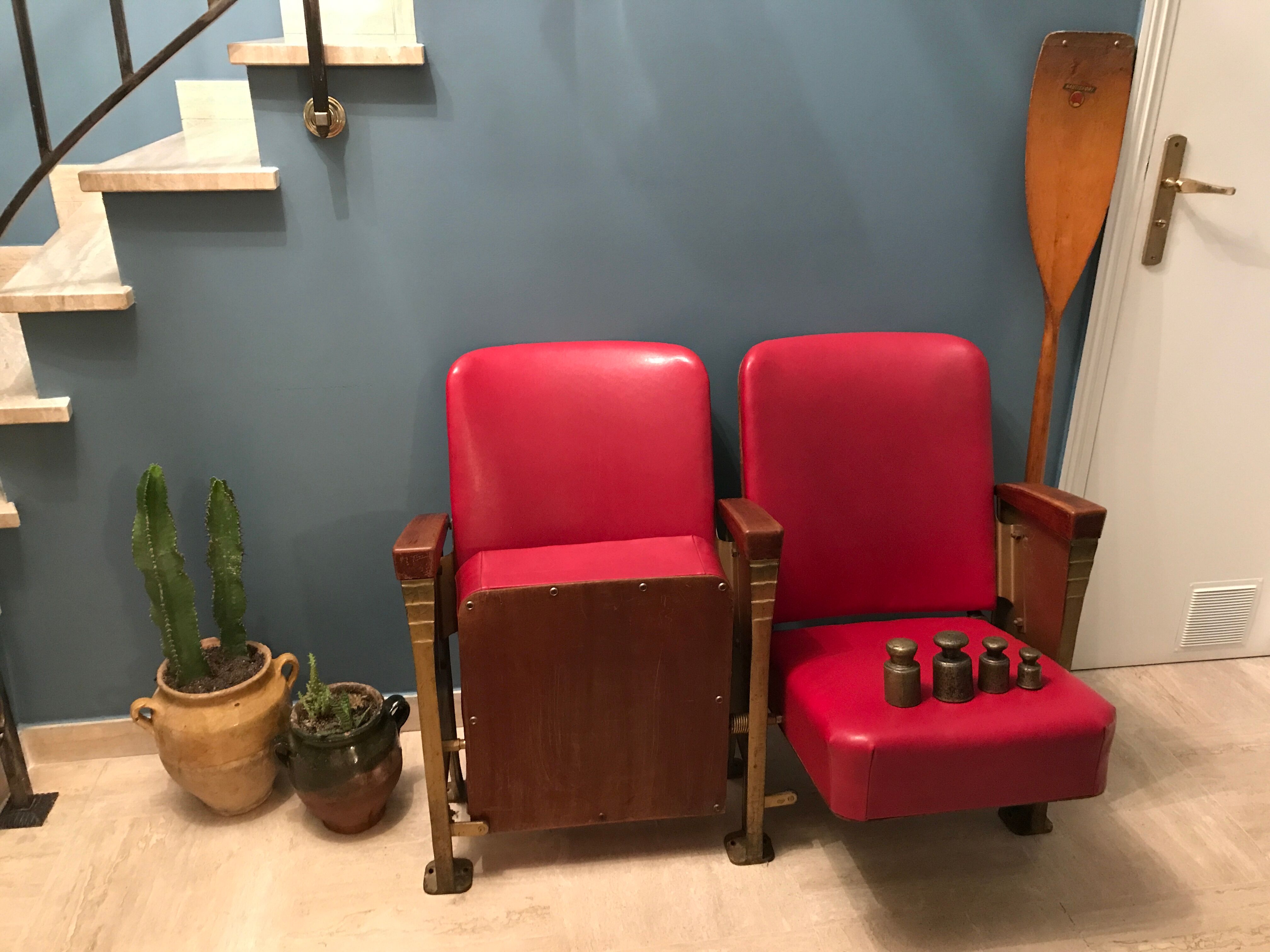 Pair 1950 1960 vintage cinema armchairs