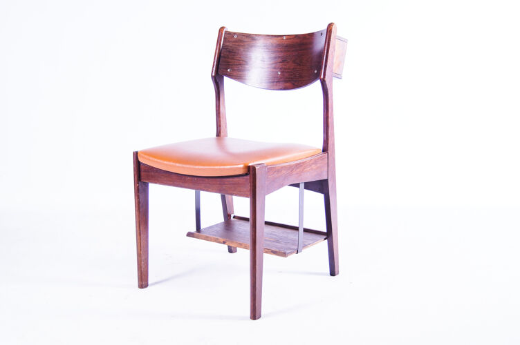 6 chaises d’école privées vintage en teck et palissandre
