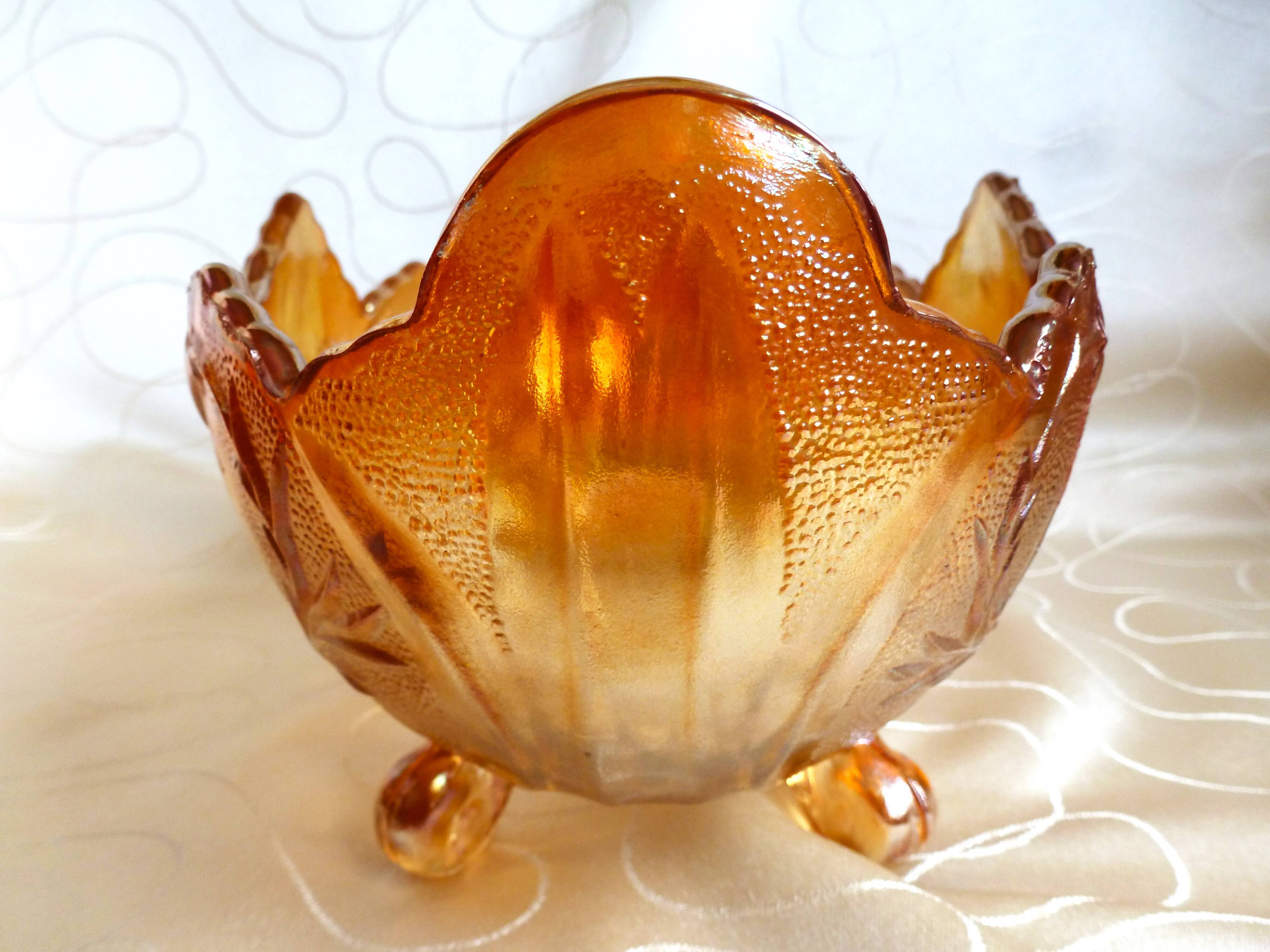 Glass fruit basket, Inwald Carnival molded glass bowl.