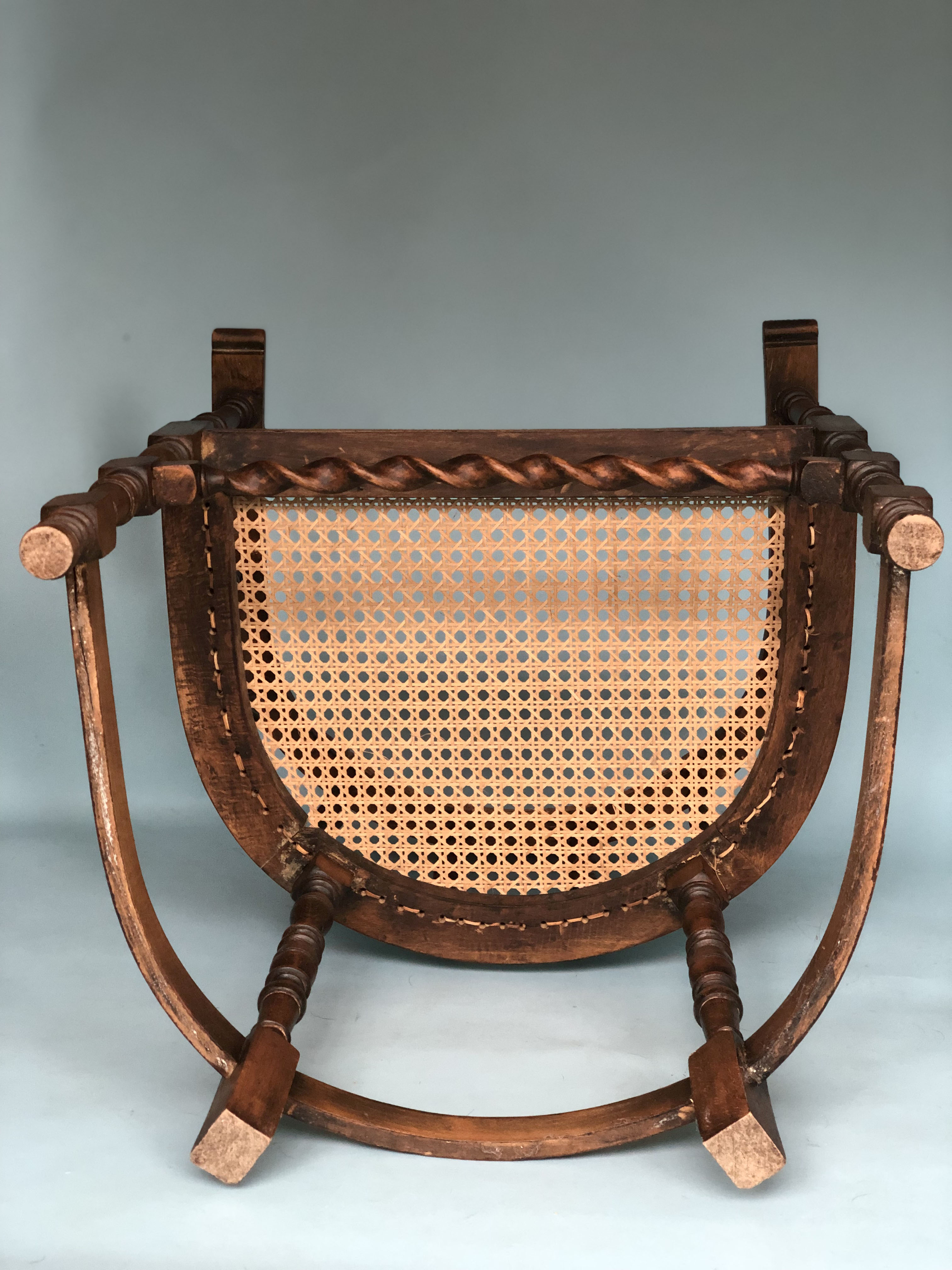 Edwardian barley twist corner chair with cane early 20th century