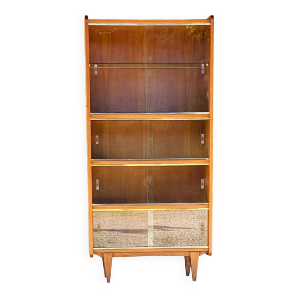Meuble de rangement/Bibliothèque à portes coulissantes en verre 1960s