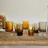 8 small, mismatched vintage glasses