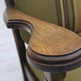 1970s, pair of Danish armchairs, original green furniture wool, oak wood.