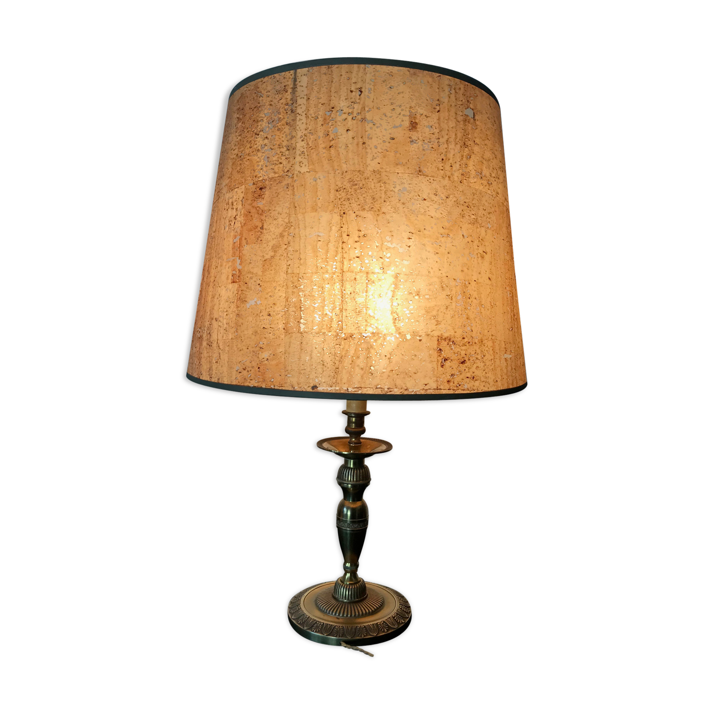 Lamp in gilt bronze, cork-style lampshade