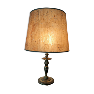 Lamp in gilt bronze, cork-style lampshade