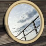 Vintage mirror 70 round white ecru plastic