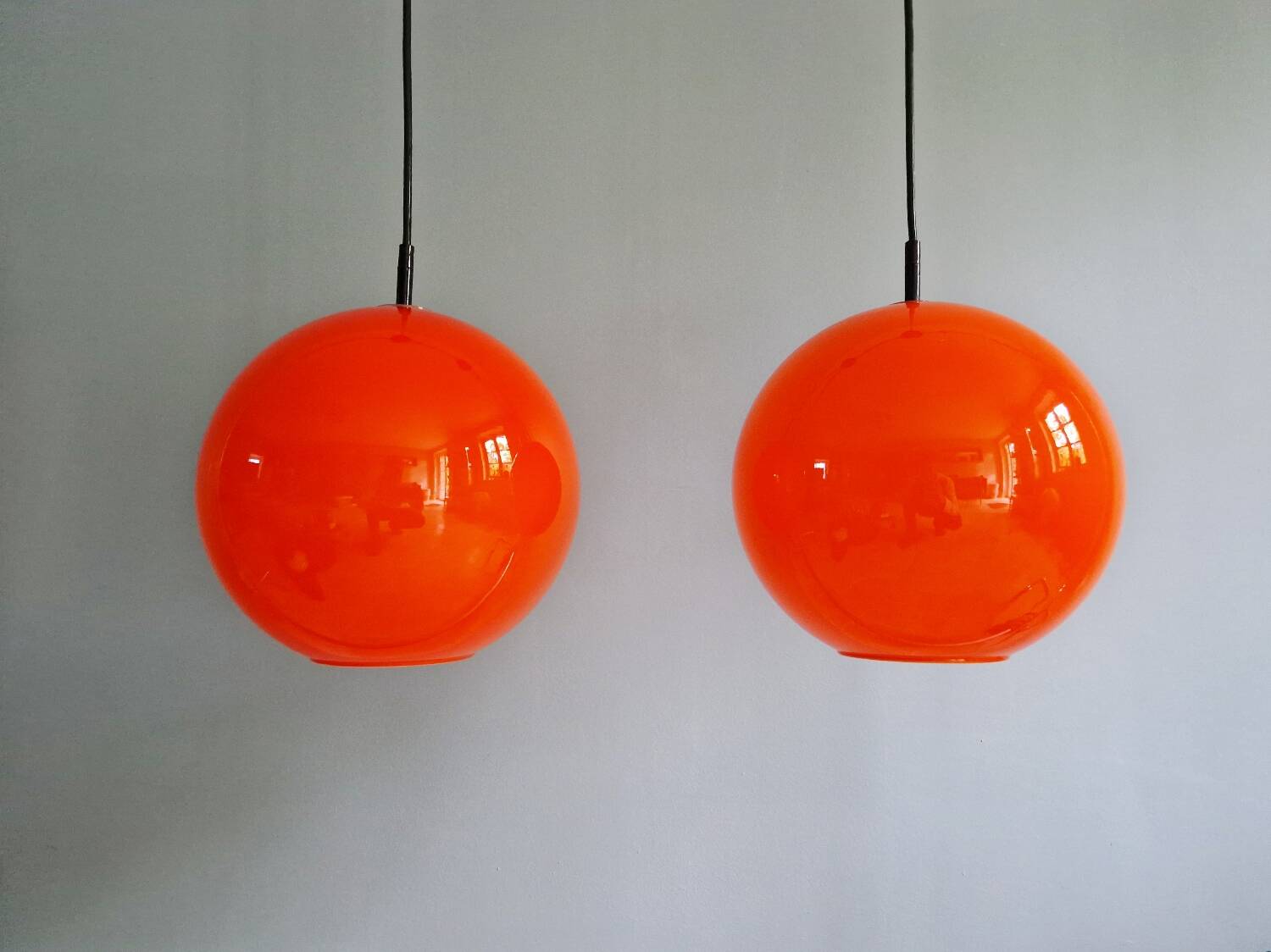 Vintage orange opaline glass pendant light (4 available), 1970s