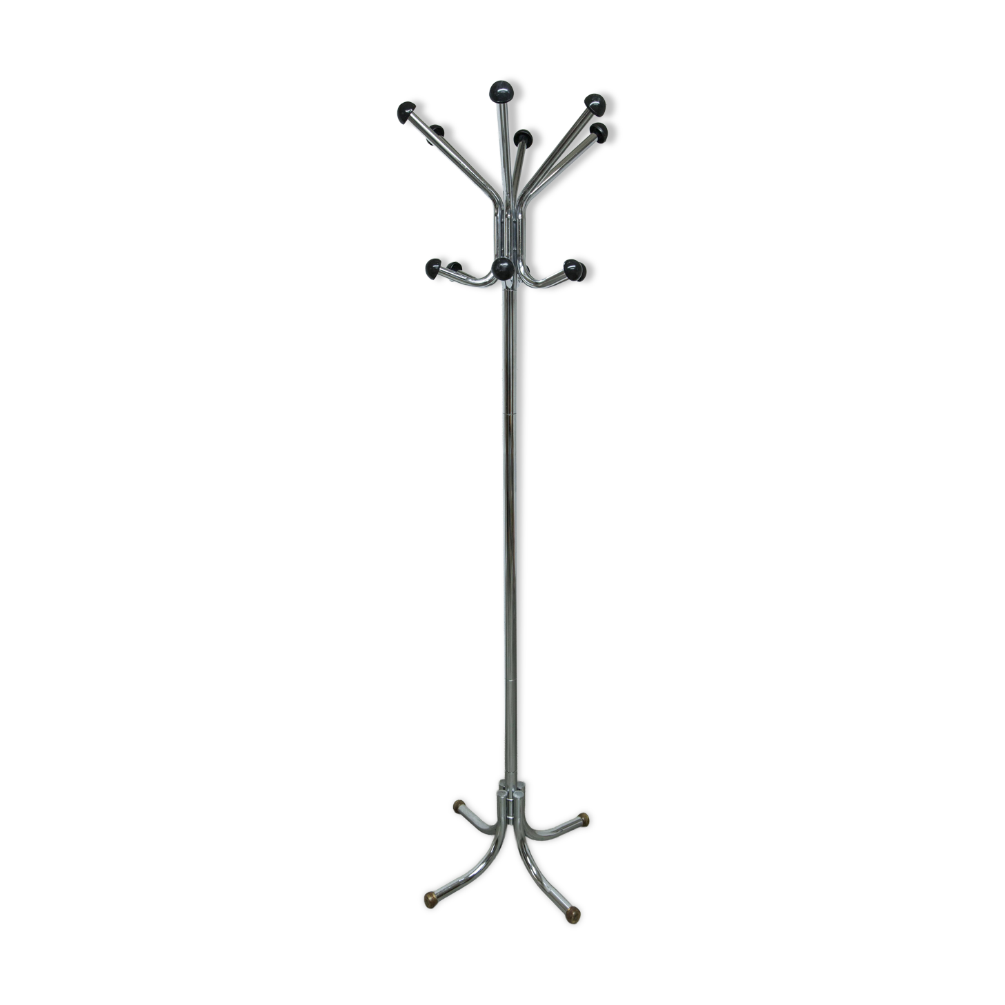 Coat rack with 12 chrome and black plastic hooks, 1960, 2m.