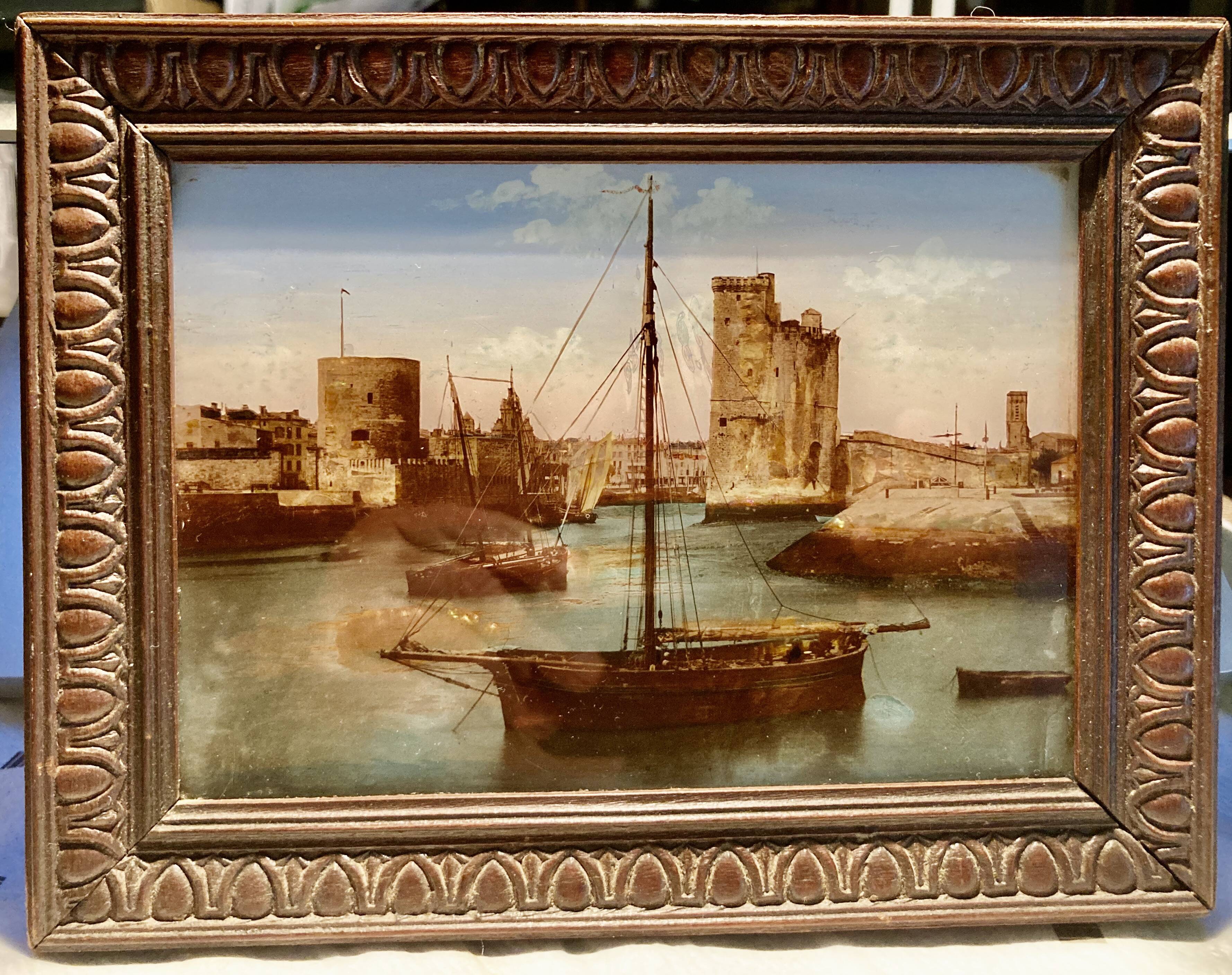 painting fixed under glass port of La Rochelle 19th century