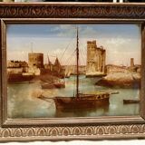painting fixed under glass port of La Rochelle 19th century
