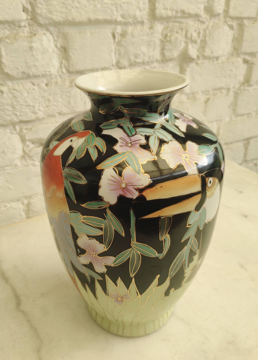 Large Toucan vase "Jungle" in glazed porcelain