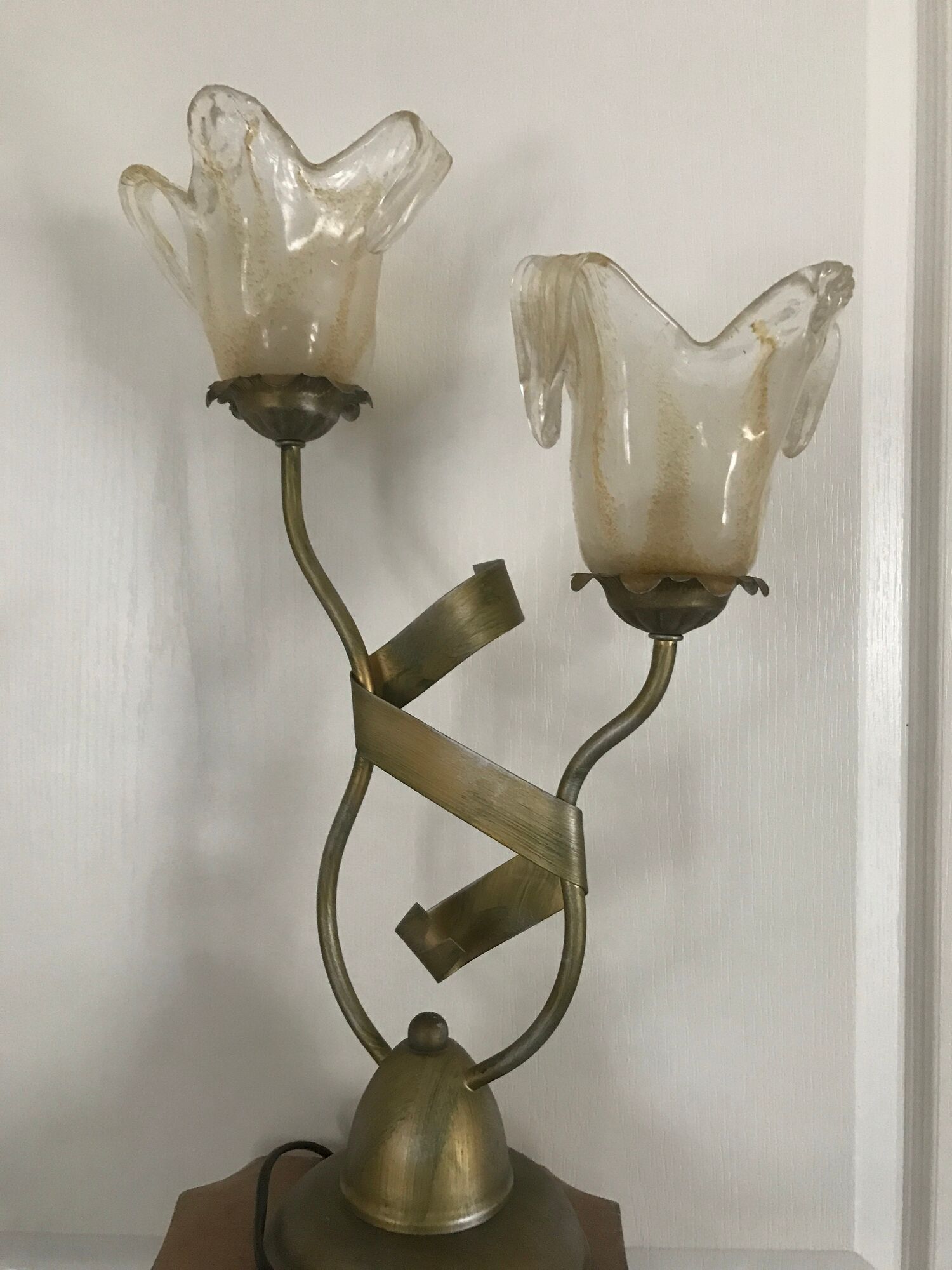 Lamp salerno 2 rods metal finish tulips in blown glass 52,5 cm