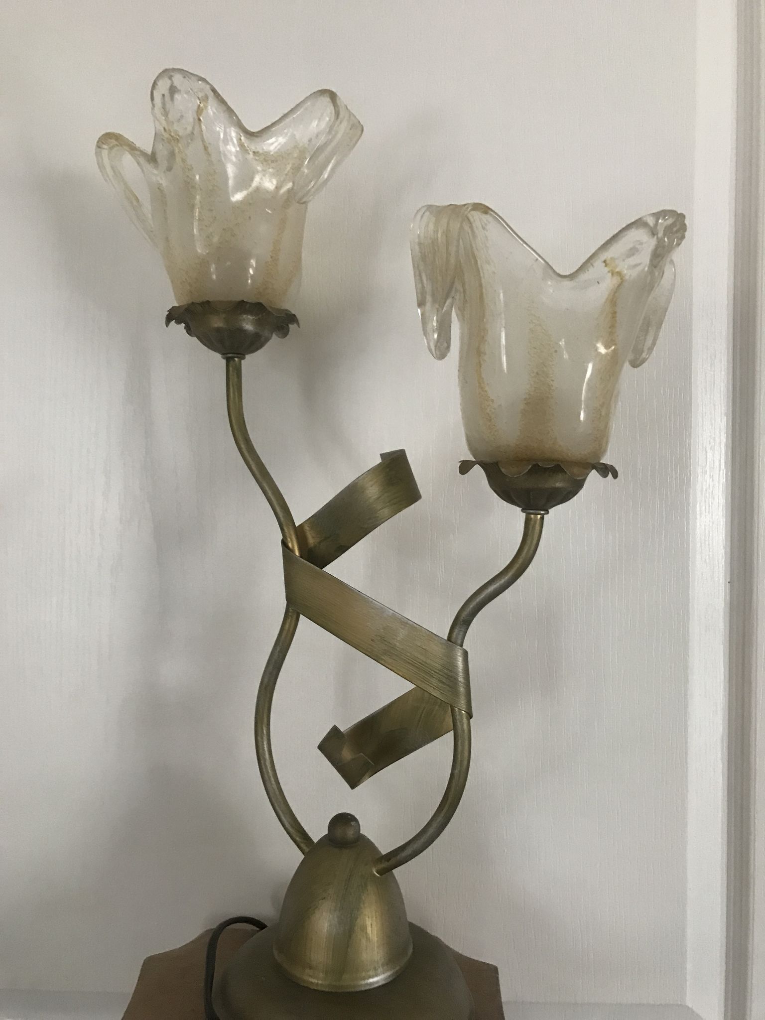 Lamp salerno 2 rods metal finish tulips in blown glass 52,5 cm