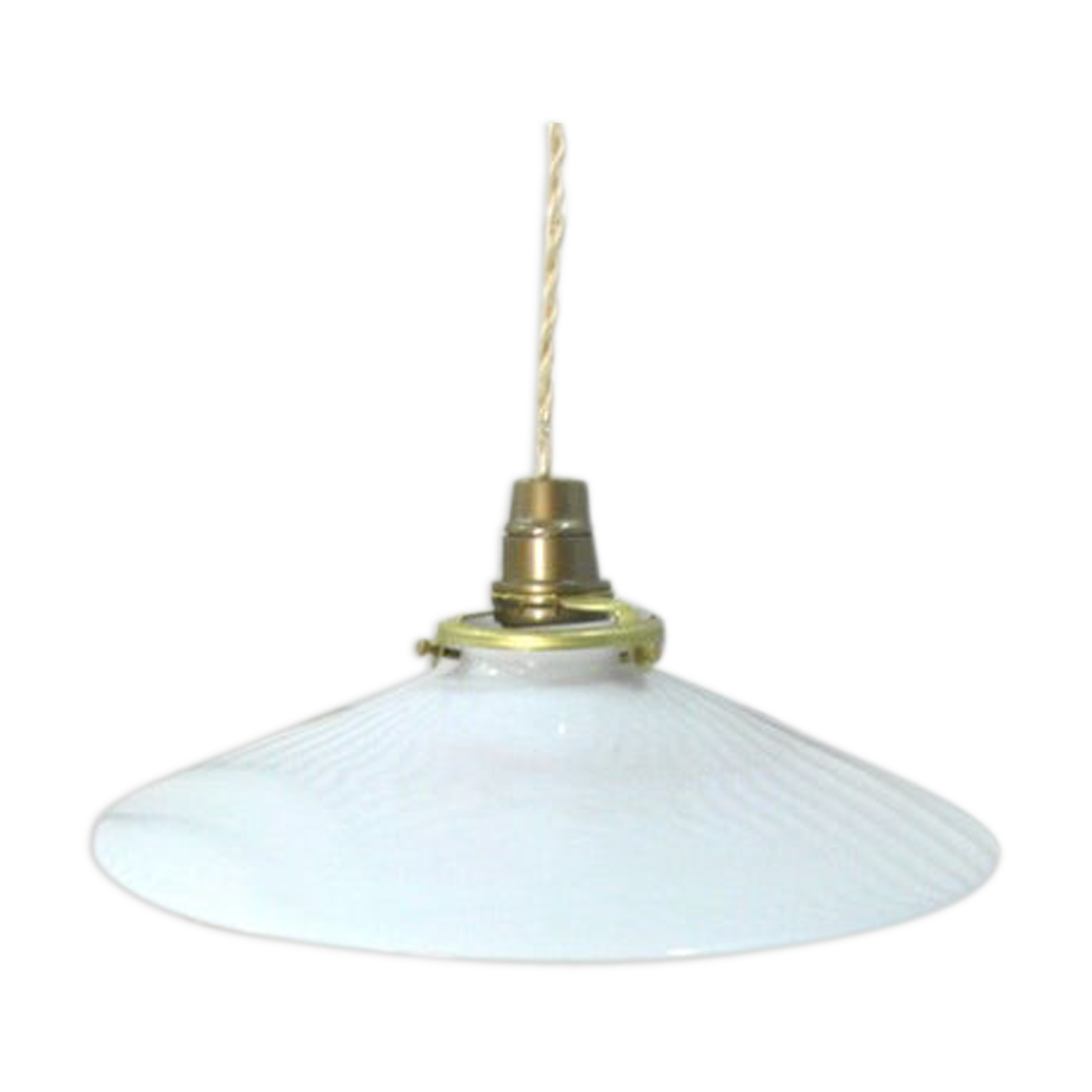 Hanging in opaque white glass.