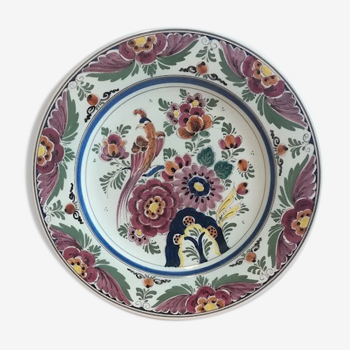 Delfts Polychrome plate with bird of paradise