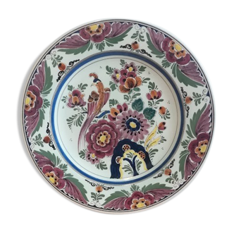 Assiette Delfts Polychrome avec oiseau de paradis