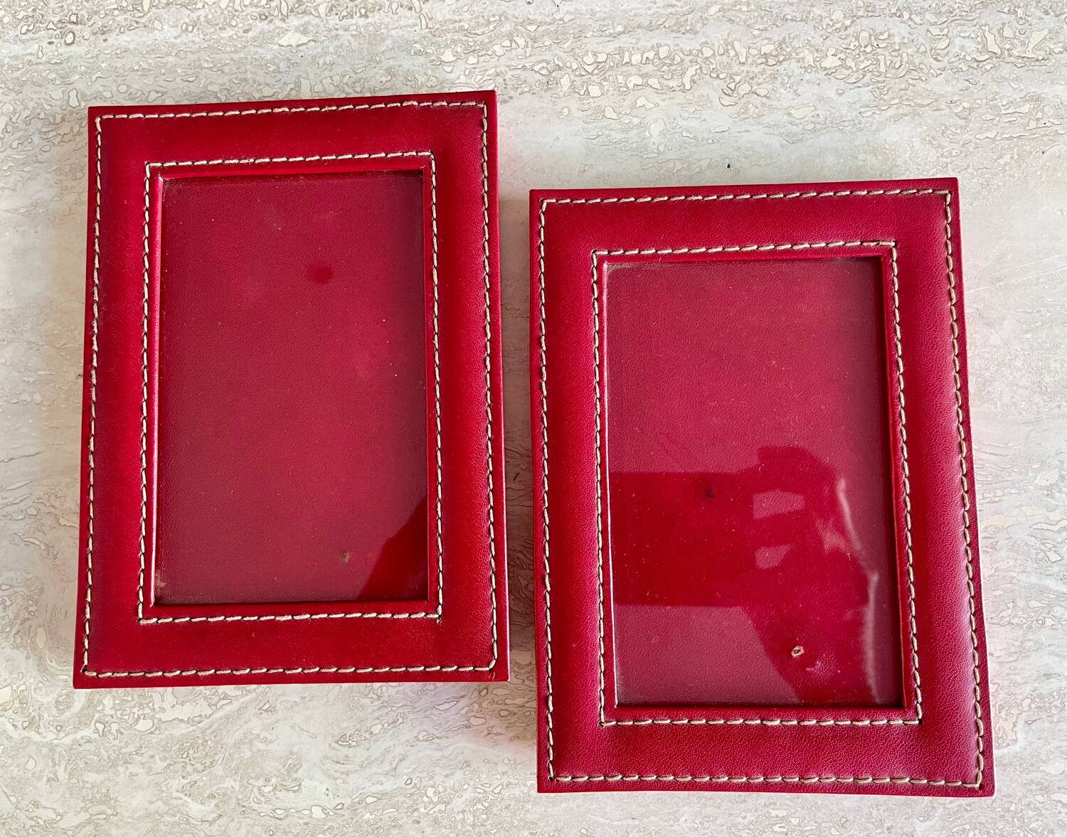 Pair of vintage red photo holder frames