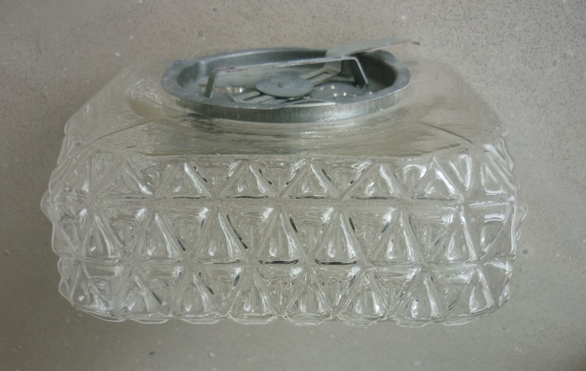 Vintage square ceiling light in 70s molded glass