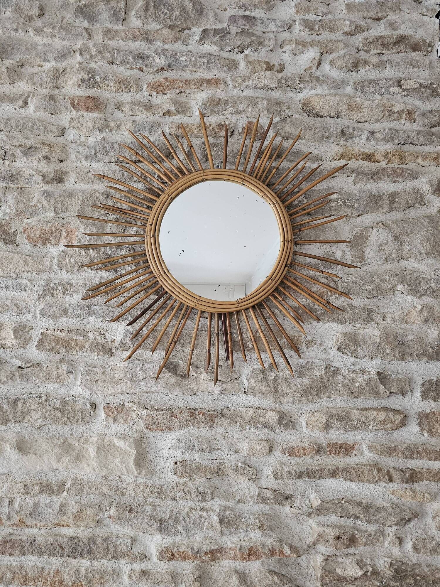 Vintage Rattan Sun Mirror 55cm 1960s