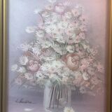 Bouquet of flowers in jar oil on canvas signature to identify