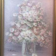 Bouquet of flowers in jar oil on canvas signature to identify