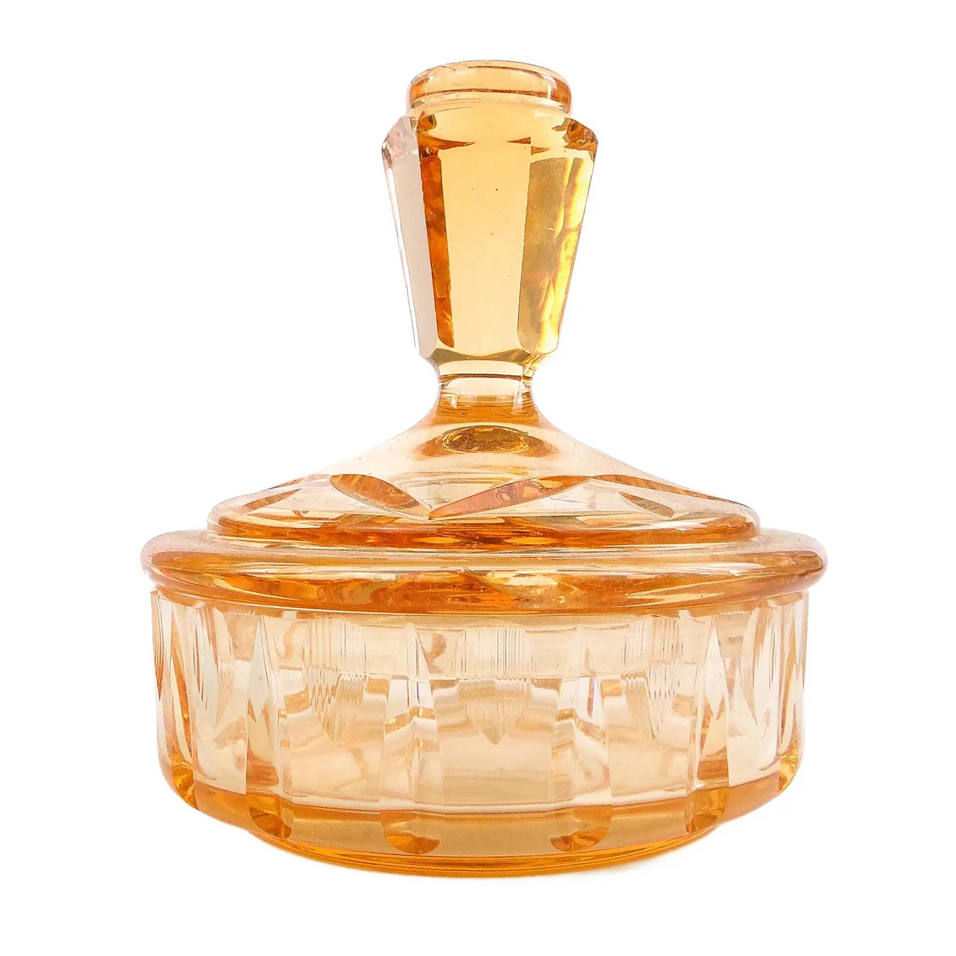Art deco bonbonniere, orange glass, Poland, 1930s