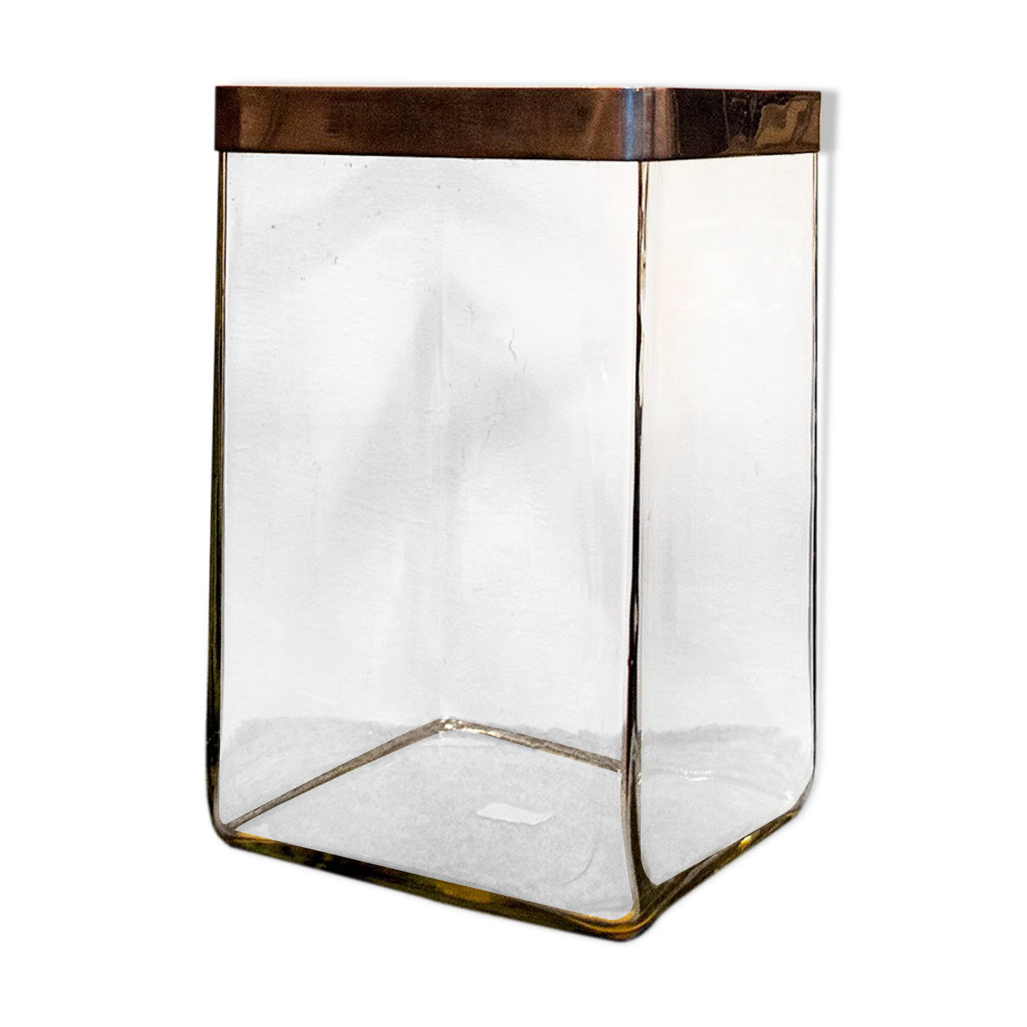 Glass vase with gilded metal frame Italy 70s