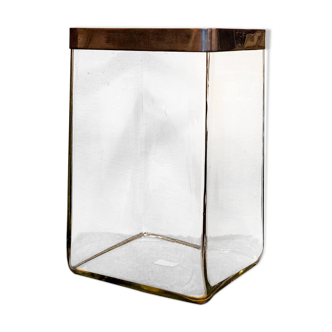 Vase en verre avec cadre en métal doré Italie années 70