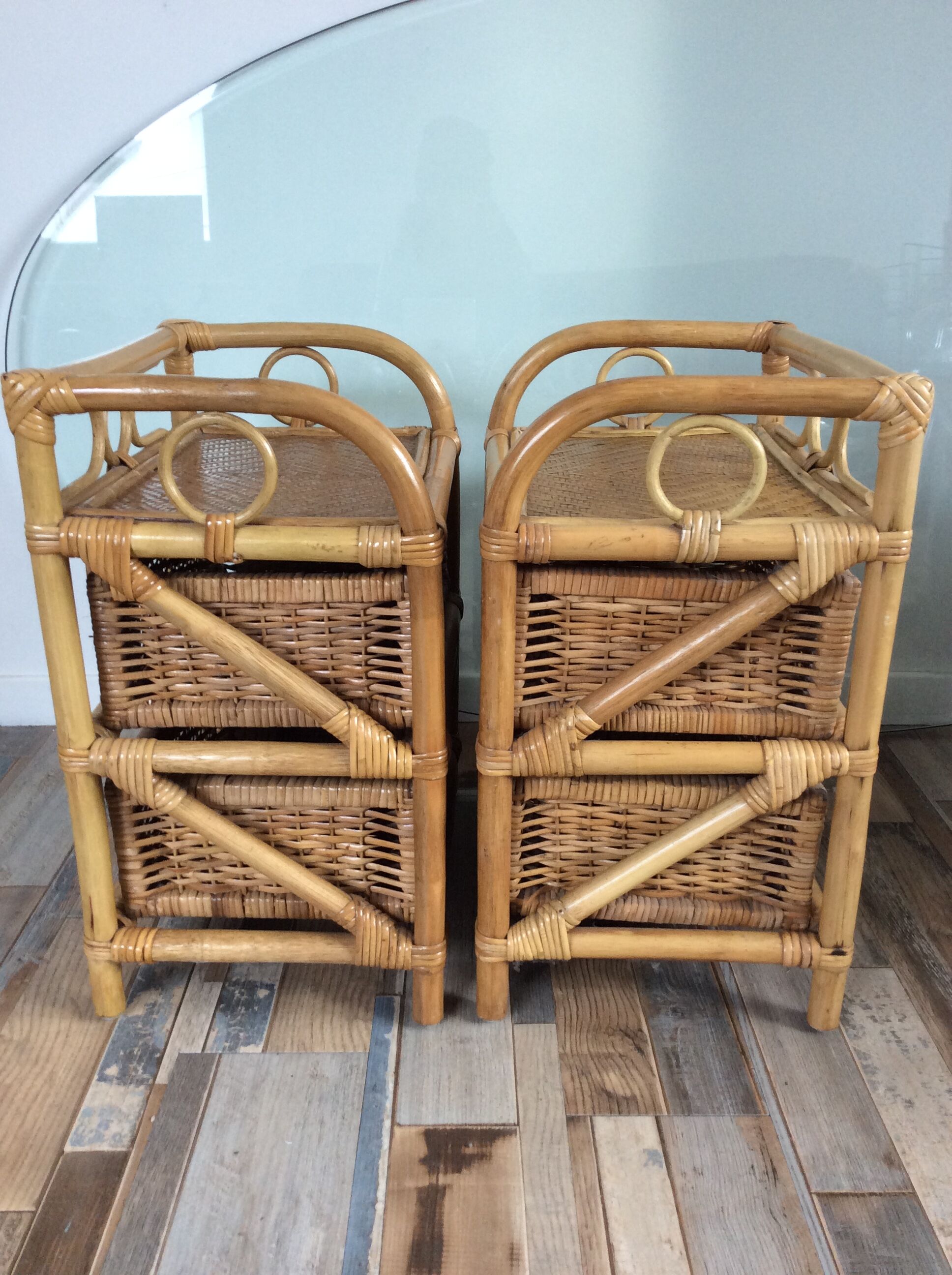 Pair of rattan bedside tables from the 70s