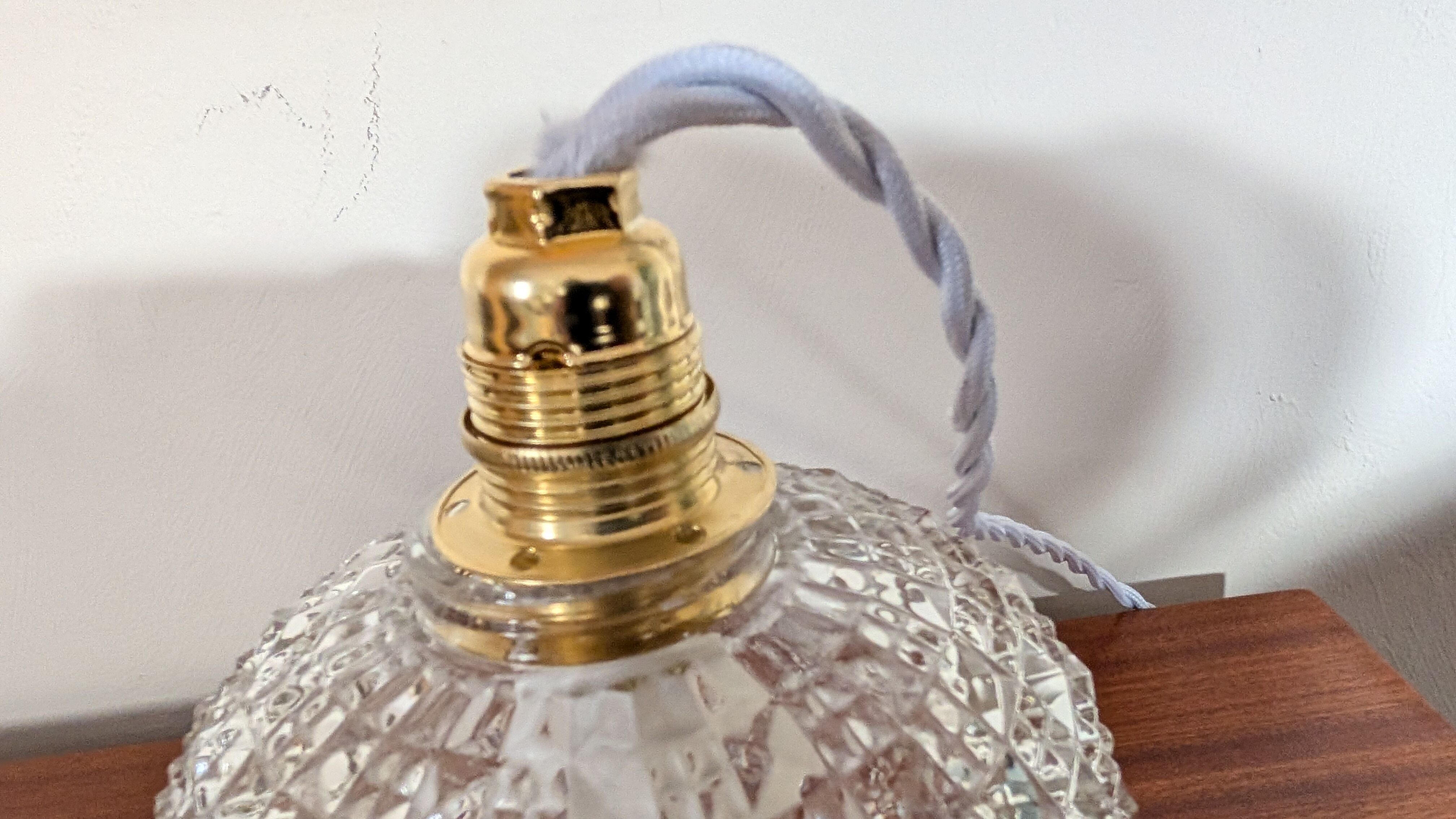 Pyramid relief pressed glass tulip light fixture — 1960s/70s